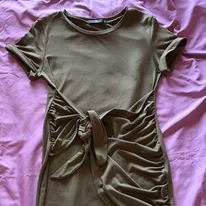 Elegant Olive Tie-Front Dress